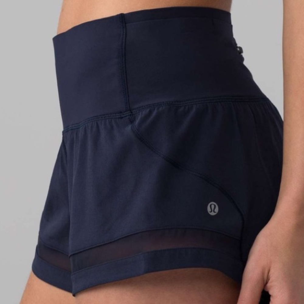 Lululemon navy Pace Perfect high waisted shorts!